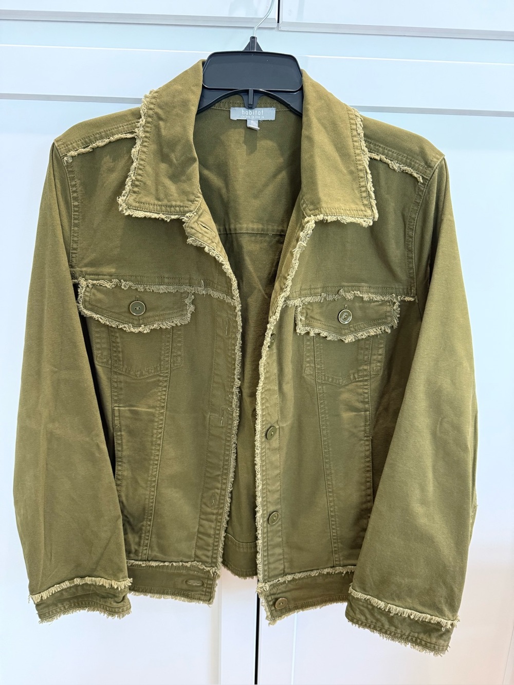 Habitat Olive Green Frayed-Trim Cotton Jacket